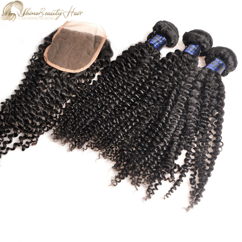 Brazilian Hair 3pcs Kinky Curly Hair Bundles With Closure 4x4 1pc Shine Beauty Hair Wholesale Free Shipping