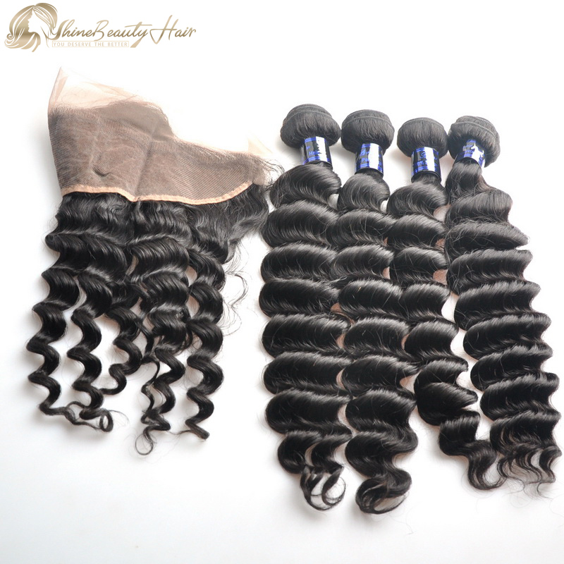 Shine Beauty Hair Wholesaler 4pcs Loose Deep Wave Hair With Frontal 13x4 Lace 1pc Brazilian Hair Free Shipping