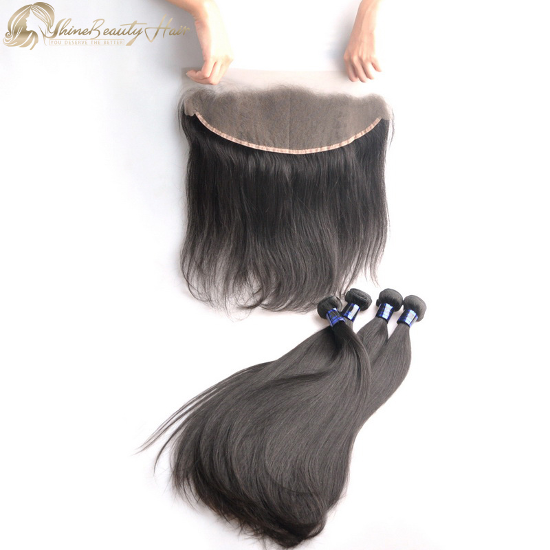 Free Shipping 4pcs Peruvian Straight Hair Bundles With Frontal Ear To Ear 1pc Shine Beauty Hair Brand