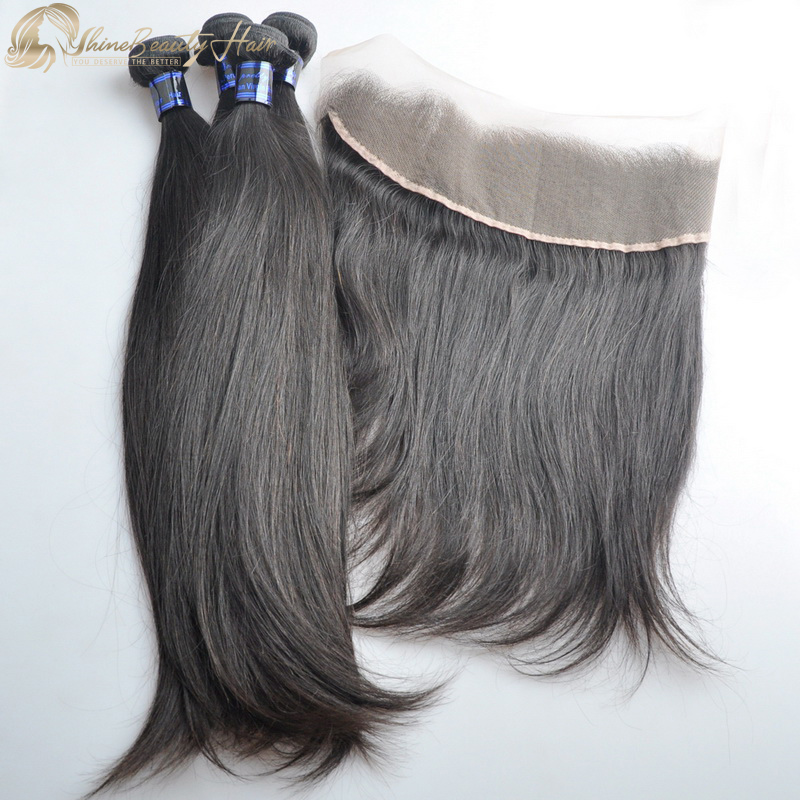 3pcs Peruvian Straight Virgin Hair Bundles With 13x4 Frontal Shine Beauty Hair Brand Free Shipping