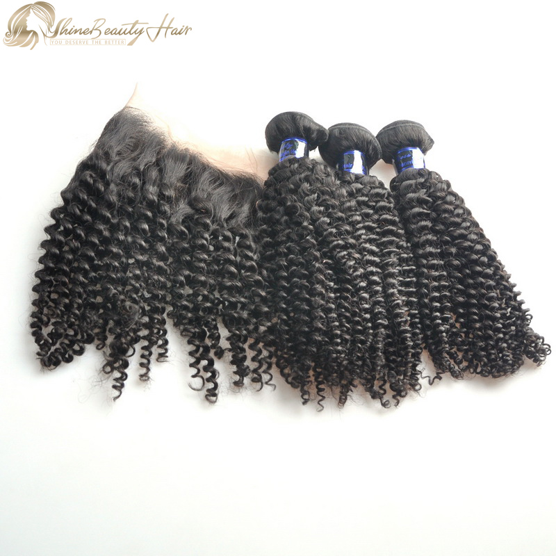 Shine Beauty Hair Affrodable Kinky Curly 3pcs Hair Bundles With Frontal 13x4 1pc Free Shipping