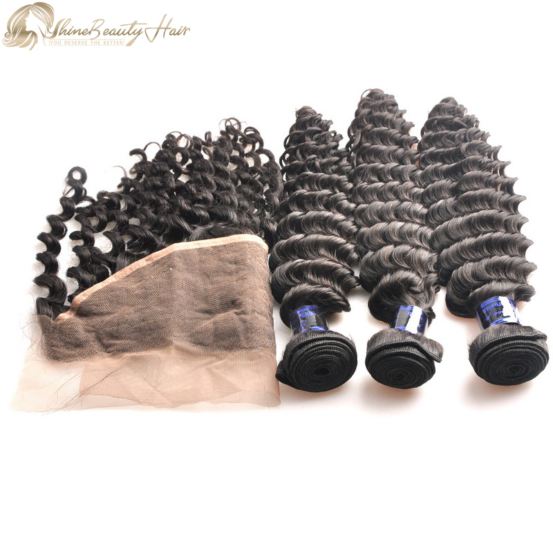 Shine Beauty Hair Brand 3pcs Deep Wave Hair Bundles With Frontal 13x4 Lace 1pc Brazilian Hair Fast Free Shipping