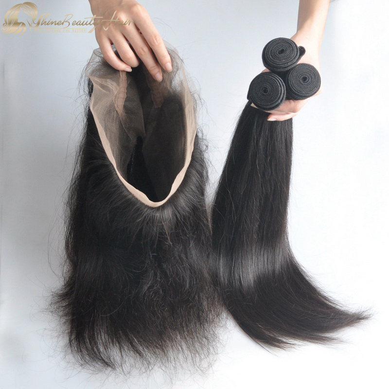 Shine Beauty Hair Factory 3pcs Straight Bundles With 360 Lace Frontal Peruvian Hair Free Shipping