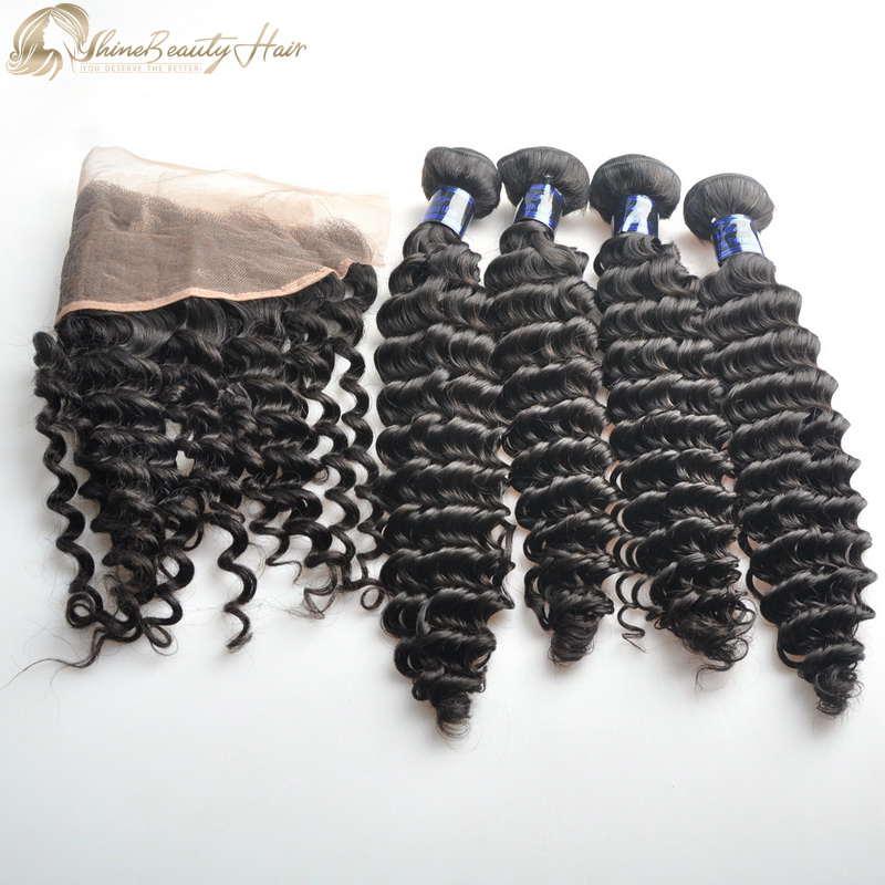 Factory Wholesale 4 Hair Bundles Deep Wave With Frontal 13x4 1pc Shine Beauty Hair Free Shipping