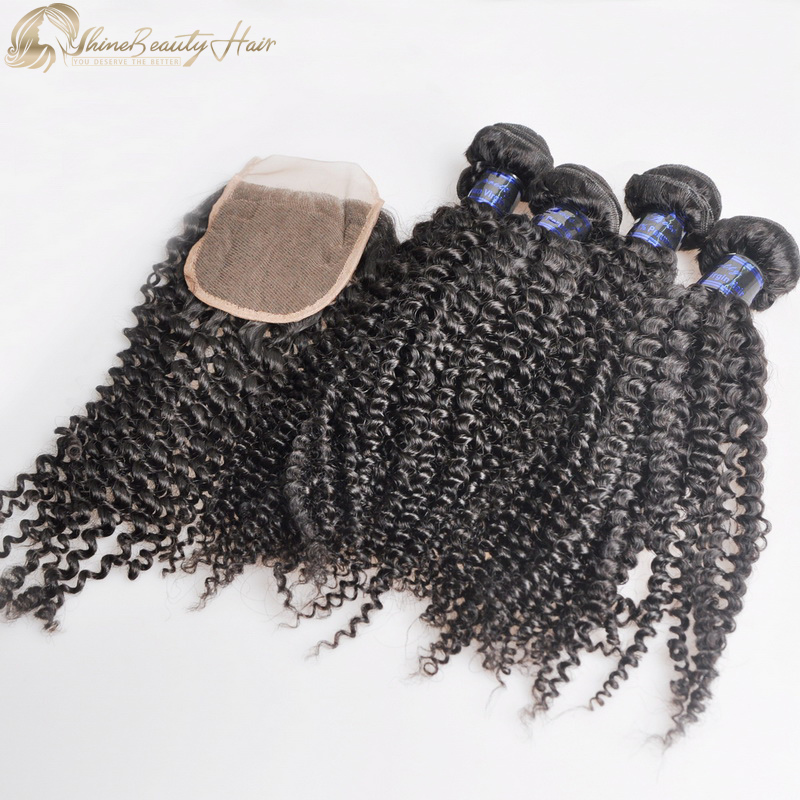 Luxury Hair Brand Affordable 4pcs Kinky Curly Human Hair With Closure 4x4 Shine Beauty Hair Free Shipping