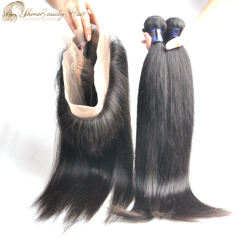 Shine Beauty Hair Brand 2pcs Human Hair Bundles With 360 Lace Frontal Peruvian Straight Hair Free Shipping