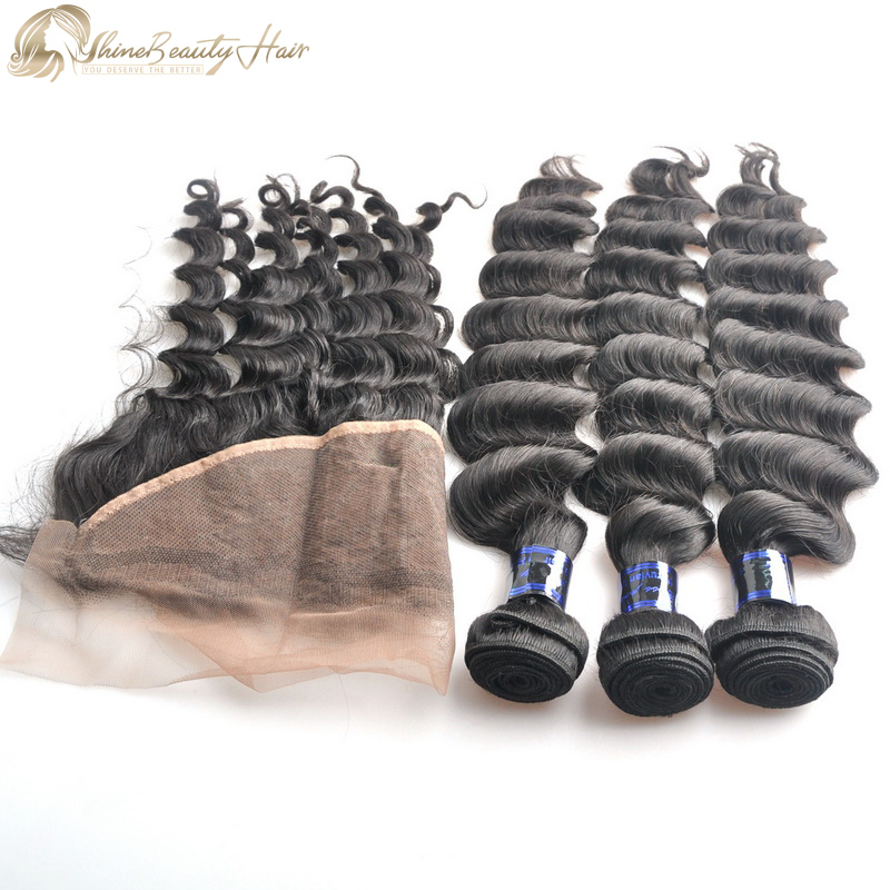 Free Shipping 3pcs Loose Deep Wave With Frontal Ear To Ear 13x4 Lace 1pc Shine Beauty Hair Brand