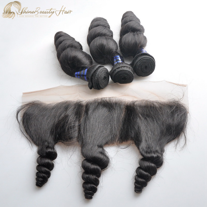 Shine Beauty Hair 3pcs Brazilian Hair Loose Wave Bundles With Frontal 13x4 Free Shipping