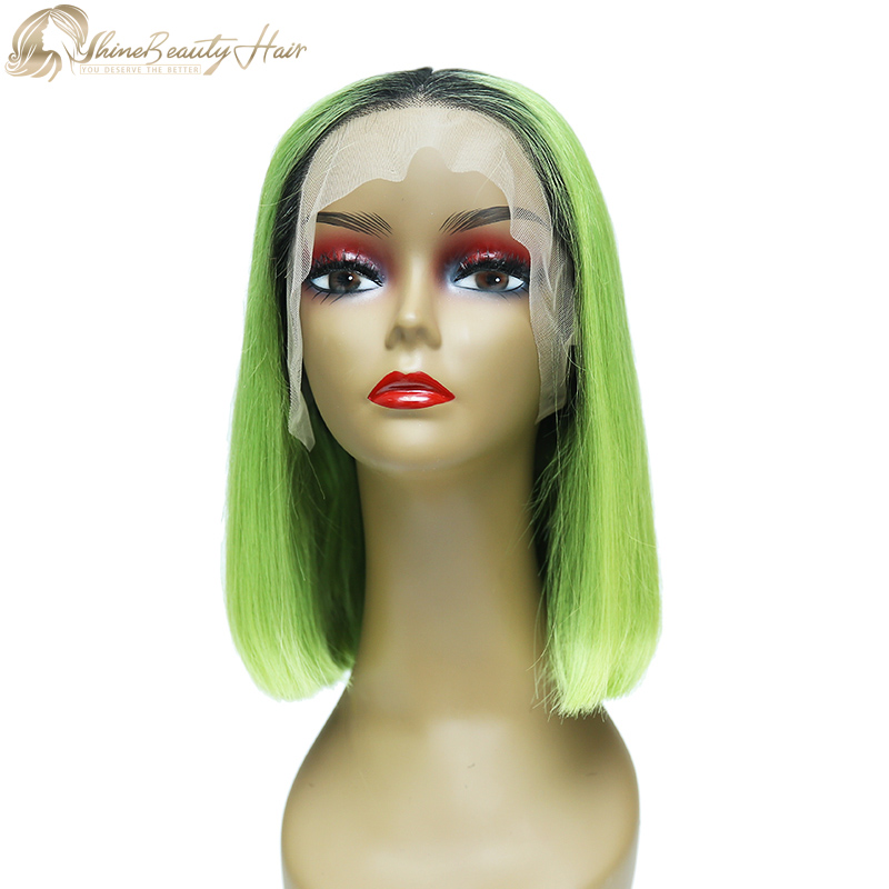 Fashionable Color 1B/Grass Green Hair Front Lace Bob Wig Shine Beauty Hair Factory Direct Sale Free Shipping