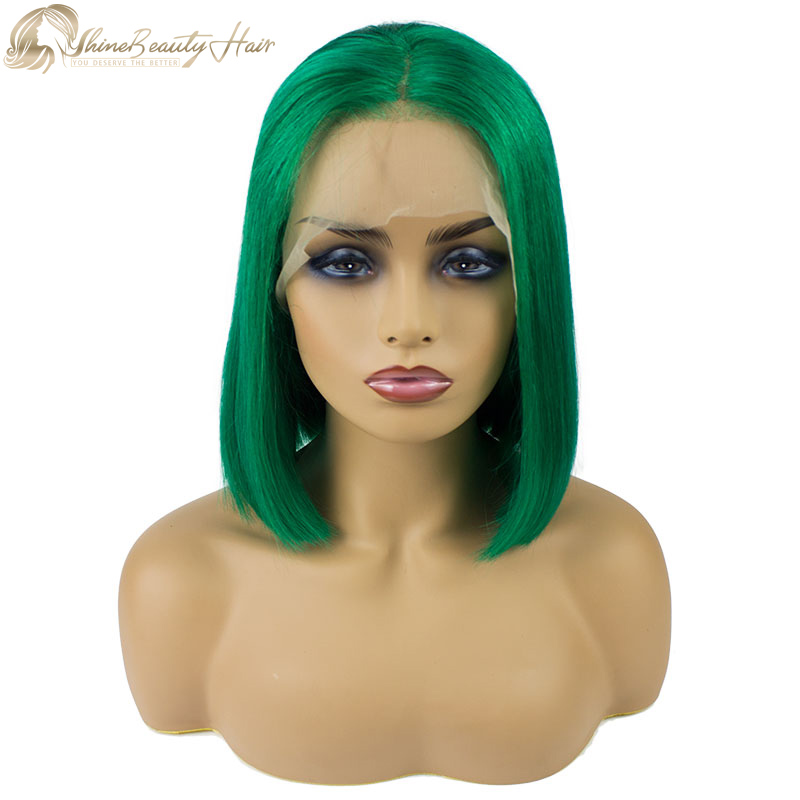 Shine Beauty Hair Bob wigs Green Color Lace Front Human Hair Wigs Bob Lace Frontal Wigs Free Shipping