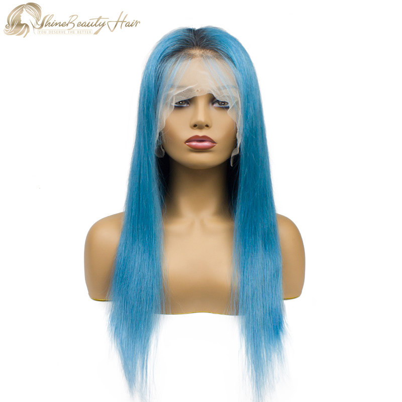 Affordable Wholesale Price 1BBlue Color Hair Half Lace Wigs Shine Beauty Hair Brand Free Shipping