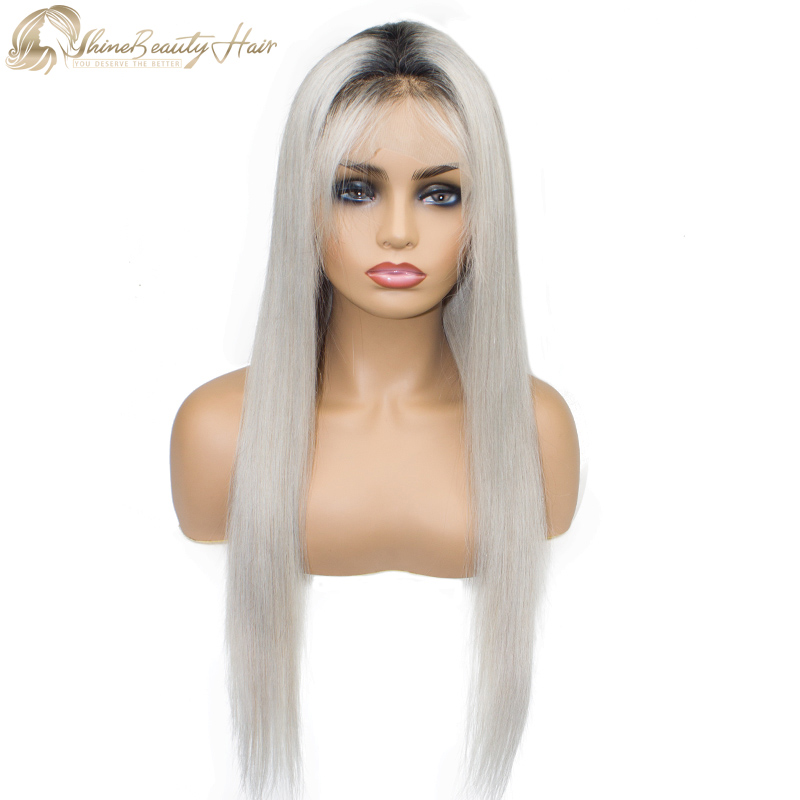 Shine Beauty Hair 1BGrey Color Brazilian Human Hair Front Lace Wigs Factory Wholesale Price Free Shipping