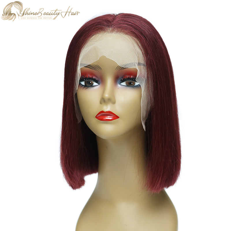 Hot Sale Bob Wig #99J Red Wine Color Bob Lace Frontal Wig Shine Beauty Hair Brand Free Shipping