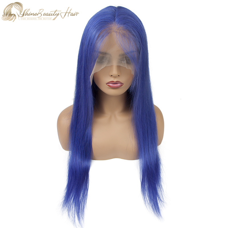 Shine Beauty Hair Factory Peruvian Human Hair Blue Color Lace Wig Affordable Price Fast Free Shipping