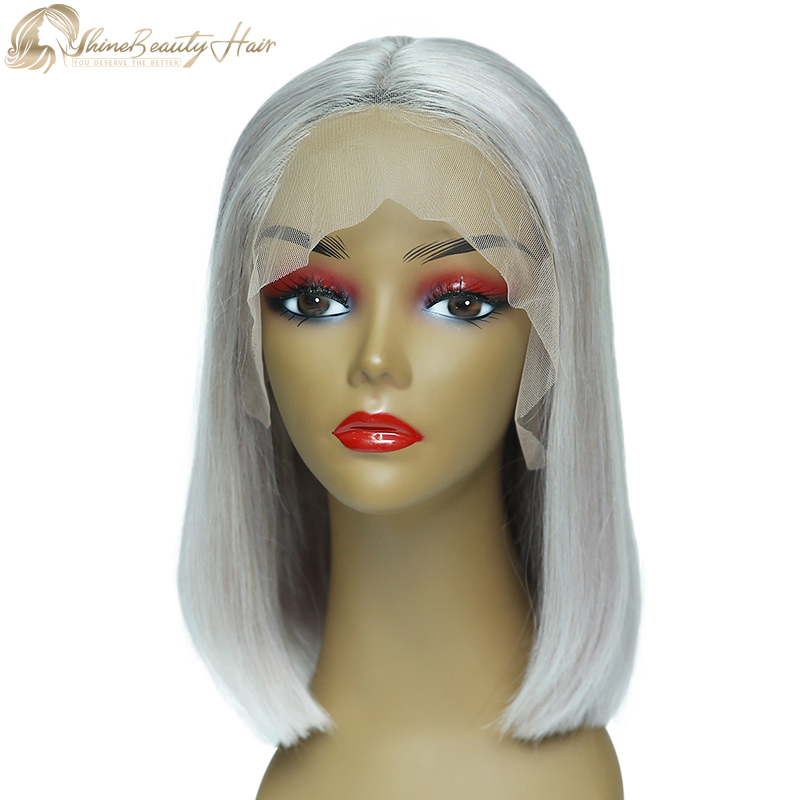 Shine Beauty Hair Company 14 inches Grey Color Bob Lace Frontal Wig