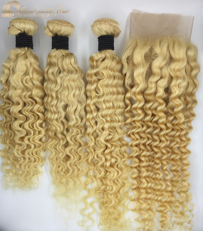 Shine Beauty Hair Brand Brazilian Hair Color 613 Deep Wave Bundles With Frontal Lace 13x4 Free Internation Express Shipping