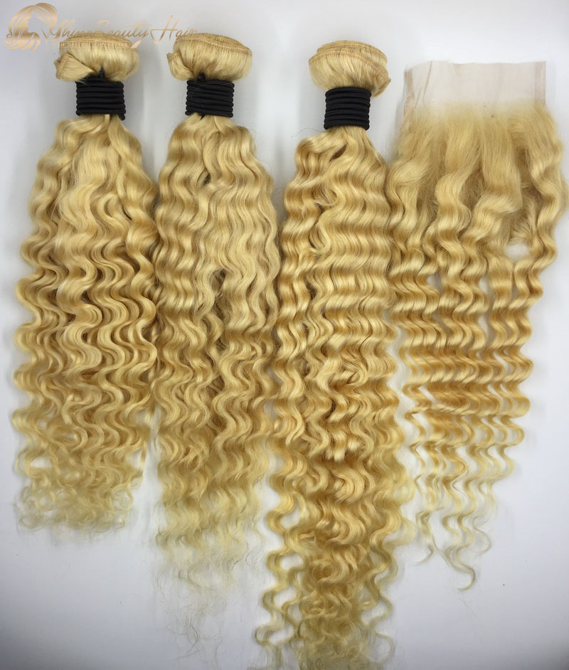 Shine Beauty Hair Wholesaler 3pcs 613 Deep Wave Bundles With Closure 4x4 1pc Brazilian Hair Free Shipping