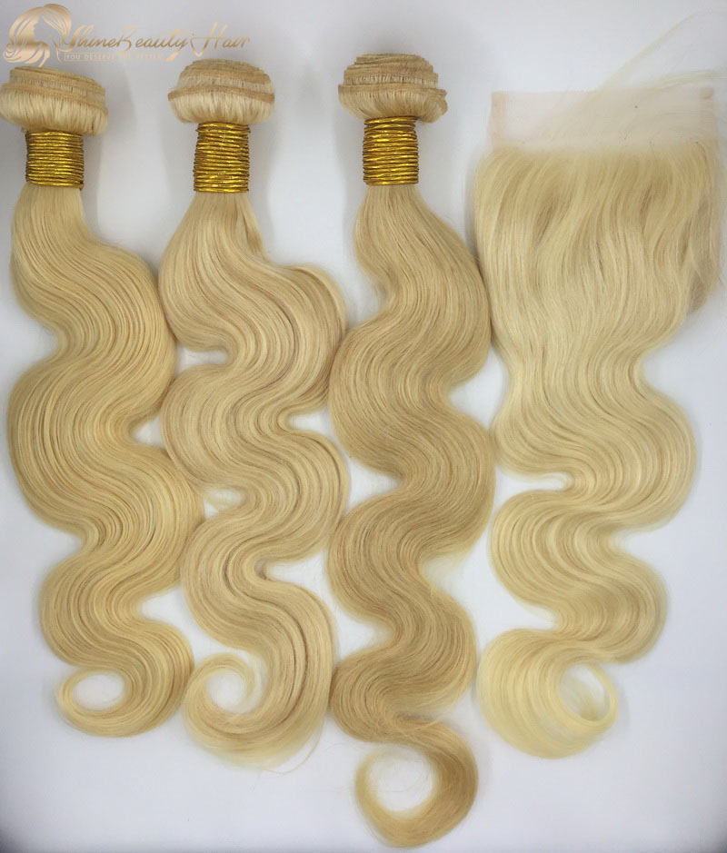 Free Shipping Indian Remy 613 Body Wave Hair Bundles With Closure 4x4 Lace Shine Beauty Hair Company