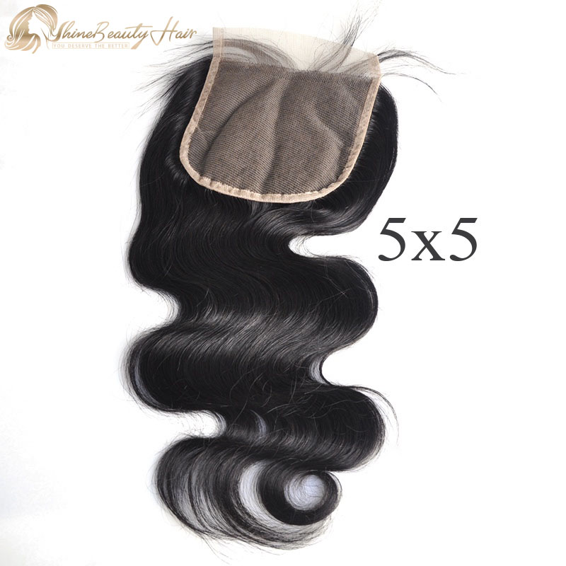 Shine Beauty Hair Wholesaler Brazilian Remy Hair Body Wave 5x5 Swiss Lace Closure 1 Piece Fast Free Shipping