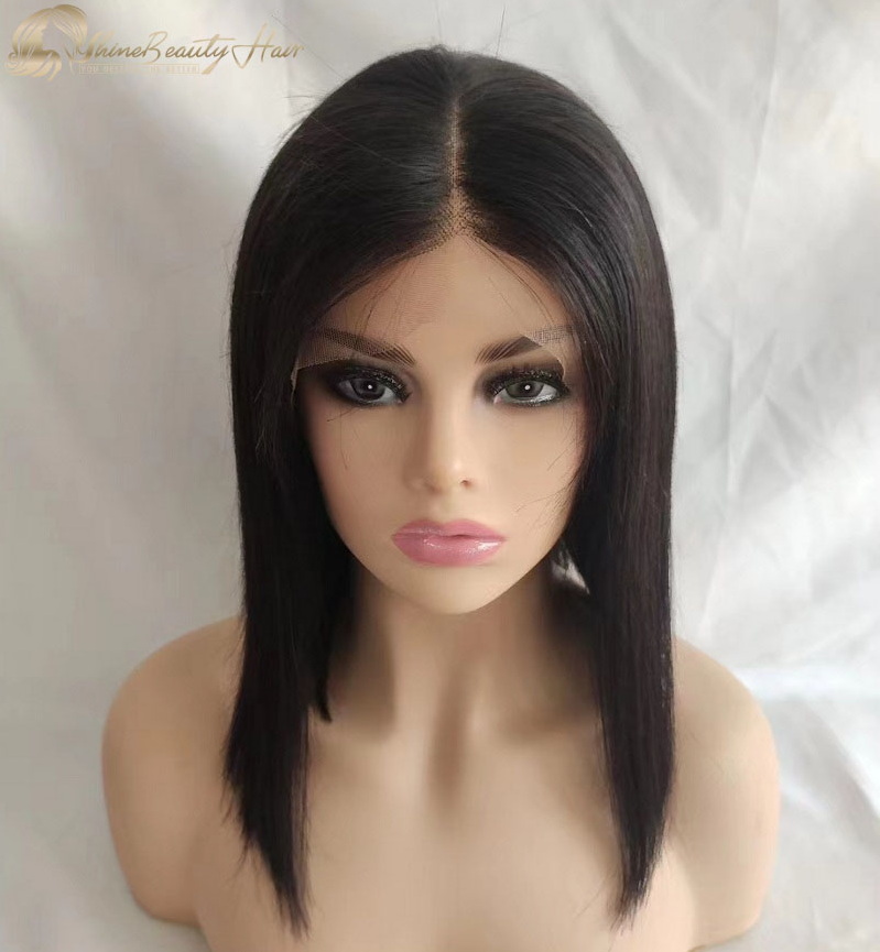 Shine Beauty Hair Factory #1B Color Brazilian Human Hair 13x4 Lace Frontal Bob Wigs Free Shipping