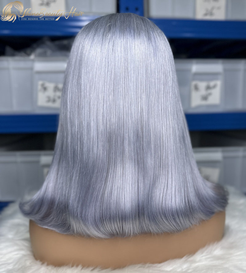 Shine Beauty Hair Company Grey Color 13x4 Transparent Lace Front Bob Human Hair Wigs Short Fast Free Shipping