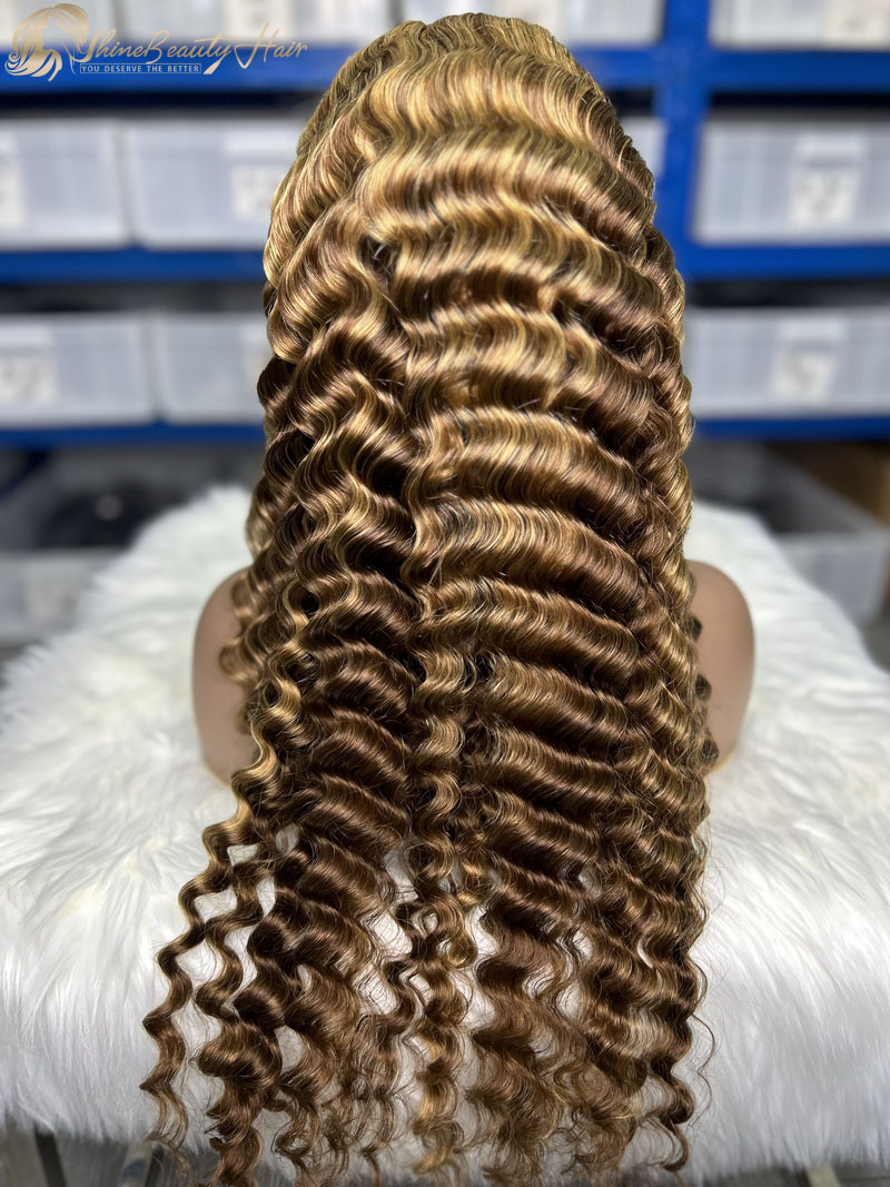 Shine Beauty Hair Company P4/27 Color Deep Wave 13x4 Transparent Lace Frontal Wigs For Sale Free Shipping