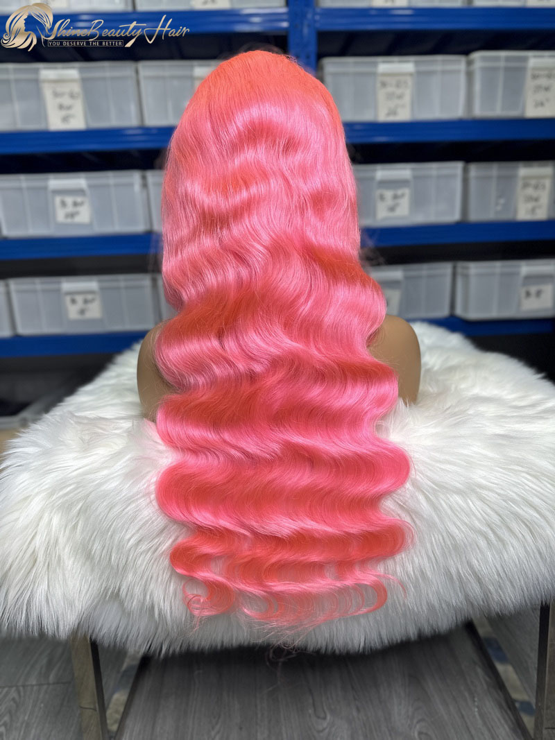 Free Express Shipping Body Wave Pink Lace Front Human Hair Wig Shine Beauty Hair Factory Direct Sale