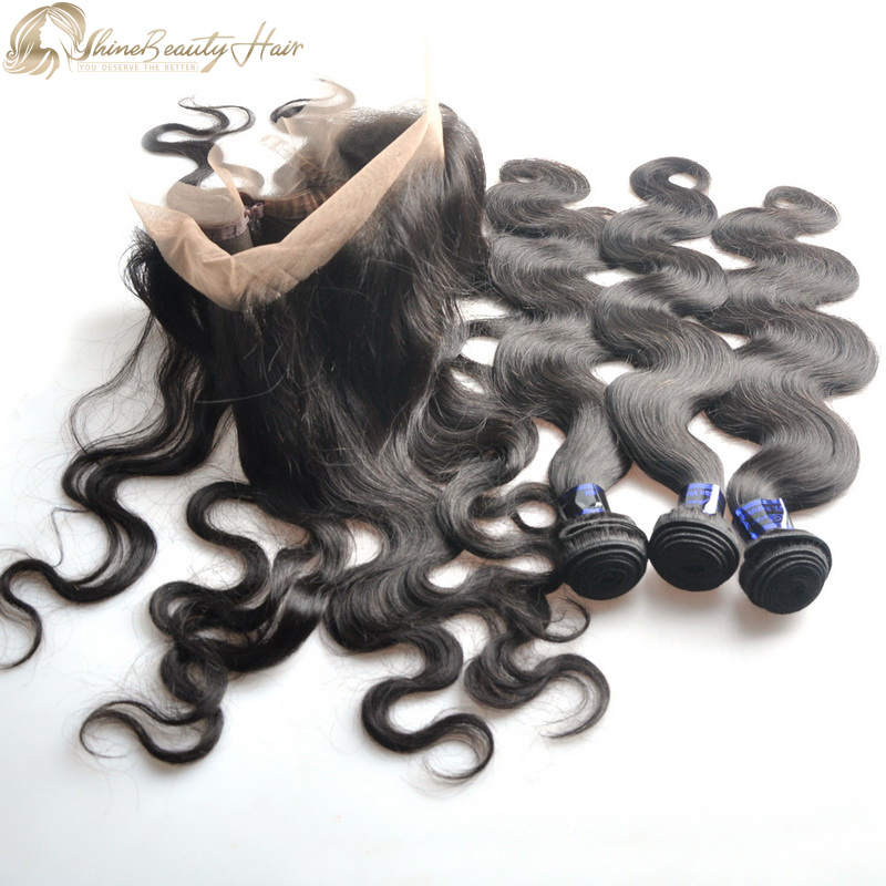 Shine Beauty Hair Brand 3pcs Body Wave Hair Bundles With 360 Frontal Wholesale Free Shipping