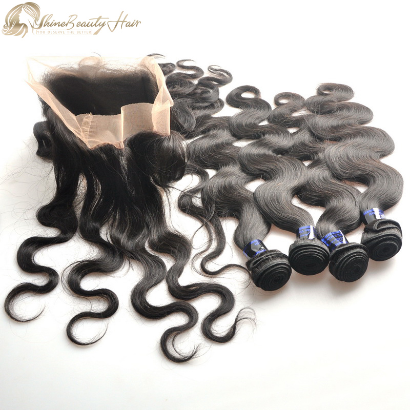 Shine Beauty Hair Factory Wholesale 4pcs Body Wave Hair Bundles With 360 Frontal Closure Free Shipping