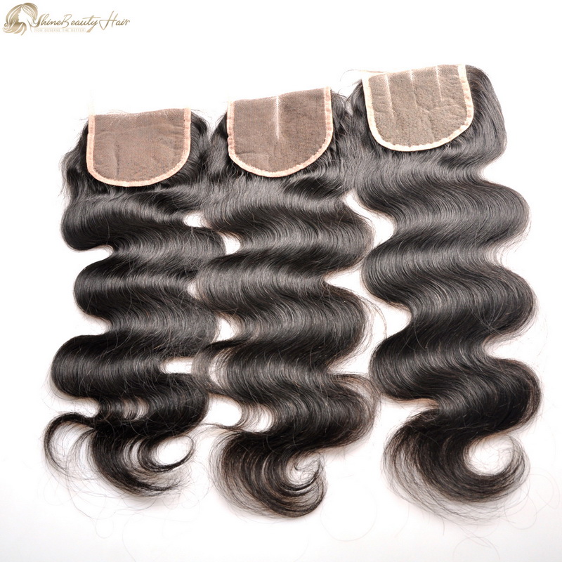 Shine Beauty Hair Wholesale Virgin Human Hair Body Wave Closure 4×4 Free Part,Middle Part And 3Part Free Shipping