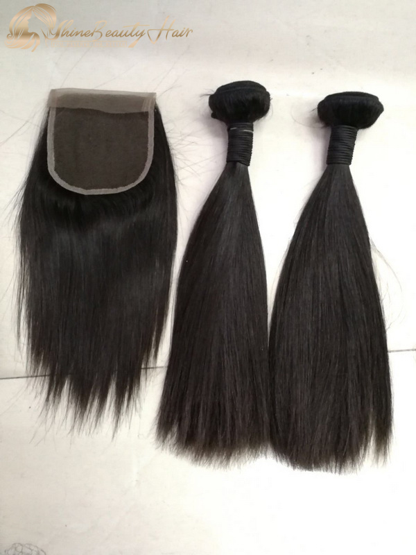 Shine Beauty Hair Company 2 Bundles Double Drawn Hair With Closure 4x4 1pc Silky Straight Luxury Hair Free Shipping