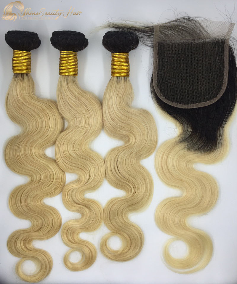 China Wholesale Hair Vendors 3pcs Color 1b613 Body Wave Hair Bundles With Closure Lace 4x4 1pc Remy Hair Shine Beauty Hair Brand Free Shipping Worldwide