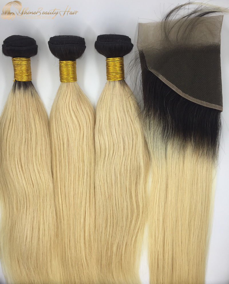 Shine Beauty Hair 1B/613 Straight Hair Bundles With Frontal Lace 13x4 1pc Brazilian Remy Hair Free Shipping