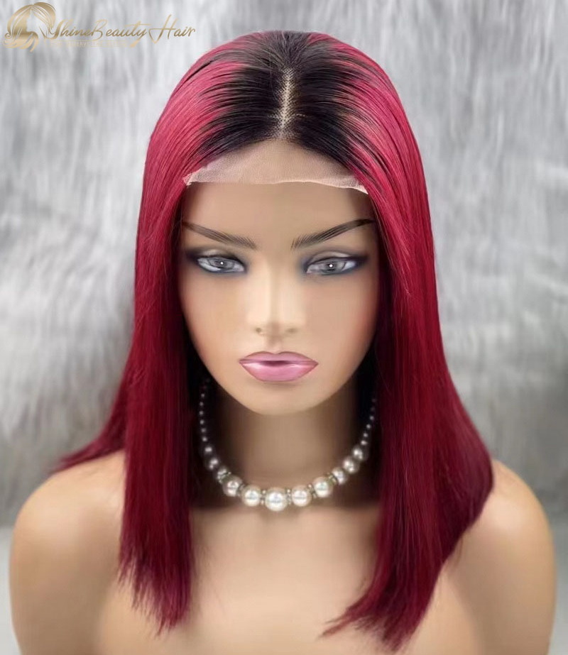 Shine Beauty Hair #1B/Burgandy Remy Hair 4x4 Lace Closure Short Bob Wigs For Black Women Free Shipping