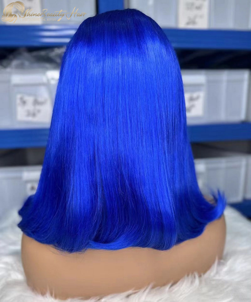 Shine Beauty Hair Blue Color 13x6 Transparent Lace Frontal Cut Bob Wig Factory Drect Wholesale Free Shipping