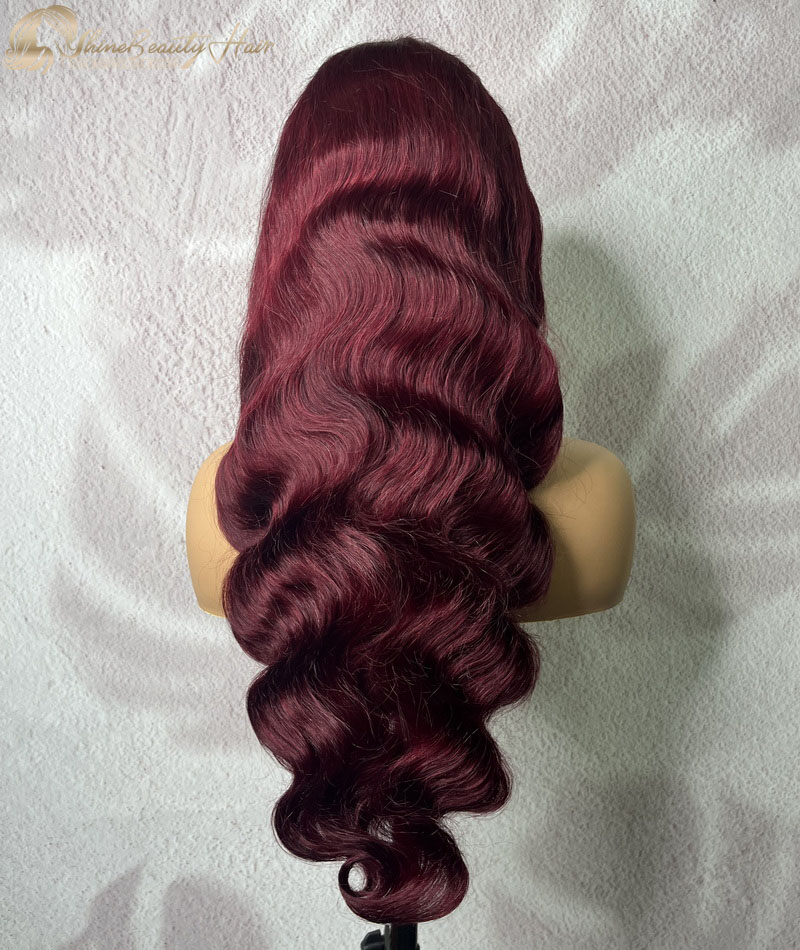 Free Shipping Burgundy Body Wave Lace Front Wig With 13x4 Transparent Lace Shine Beauty Hair Company