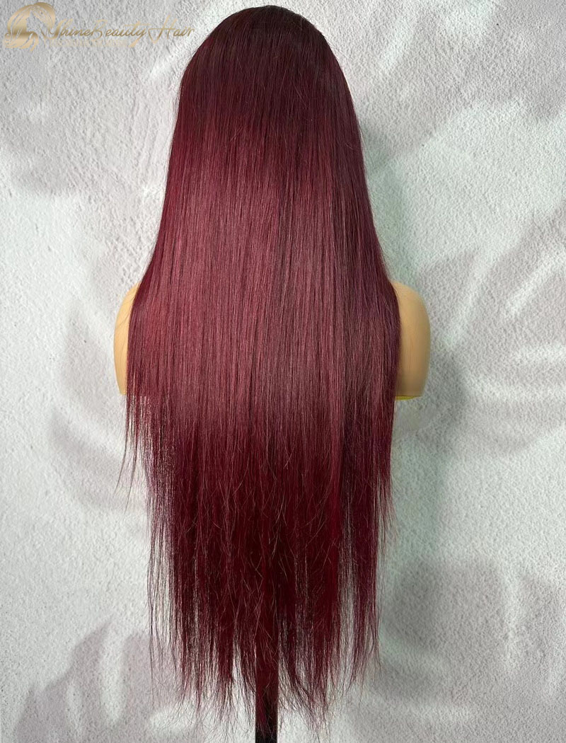 Affordable #99J Color Burgandy Wig Straight Lace Front Human Hair Wigs Fast Free Shipping