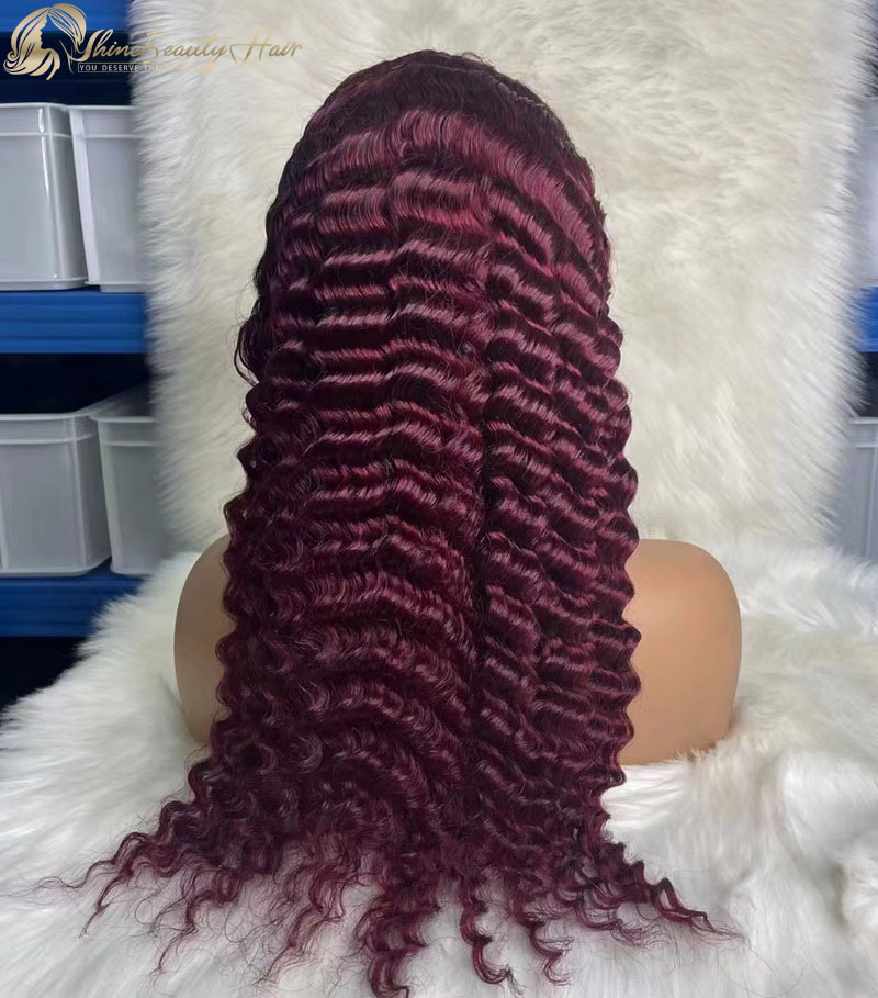 Hot Sale Burgandy Deep Wave Lace Front Wig 13x4 Transparent Lace Wig Free Shipping