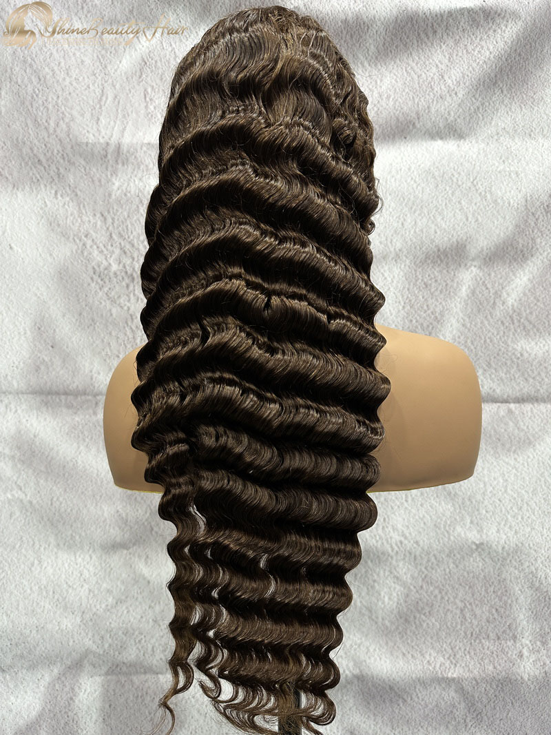 Free Shipping #4 Color 13x4 Transparent Lace Front Deep Wave Wigs Human Hair Shine Beauty Hair Supplier