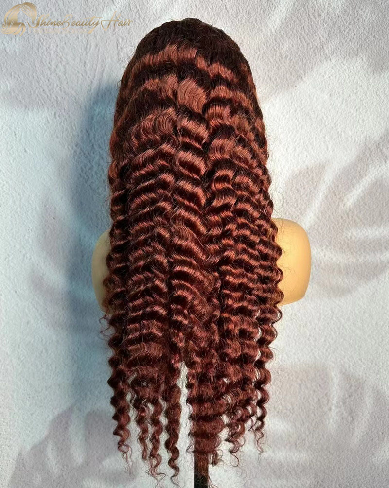 #33 Color Deep Wave Lace Front Wig 13x4 Transparent Lace Free Shipping