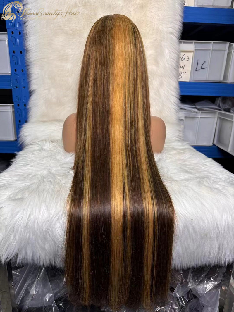 #P4/27 Color Luxury Remy Hair Silky Straight Lace Frontal Wig Shine Beauty Hair Factory Free Shipping