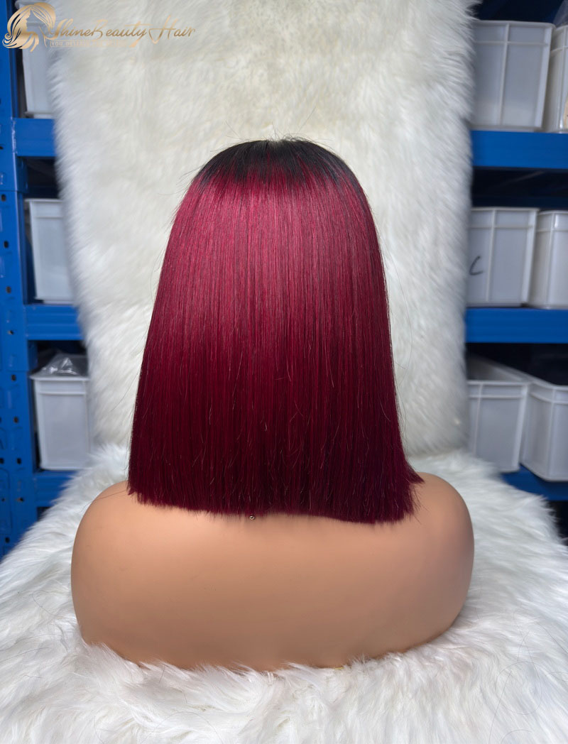Glueless 5x5 Lace Closure #1B Burgundy Color Bob Wig Fast Free Shipping