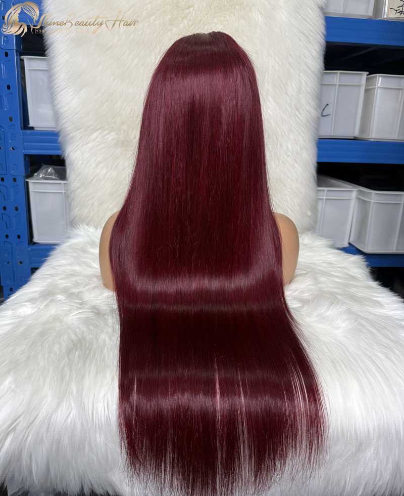 Glueless Human Hair 5x7 Lace Closure Wigs For Black Women Burgundy Color Silky Straight Free Shipping